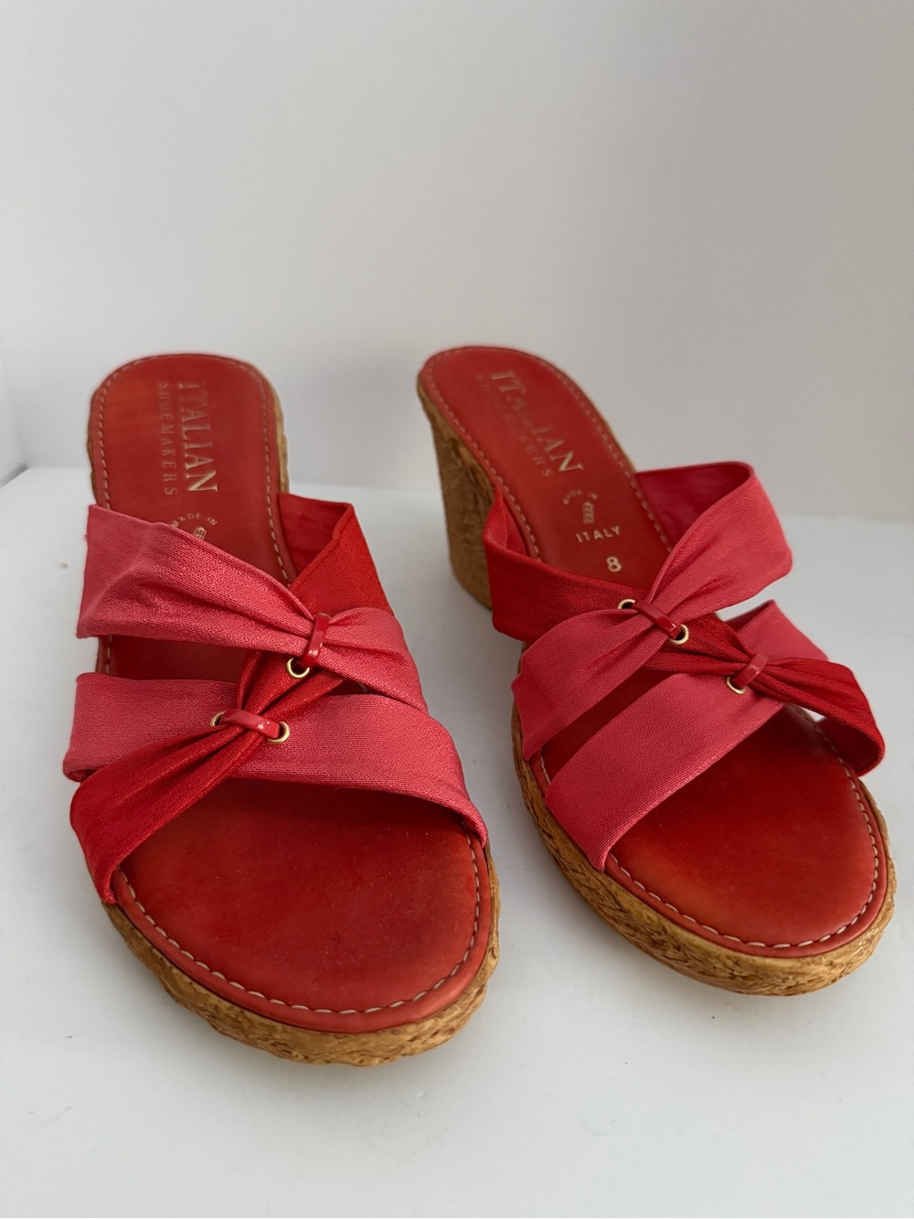 Italian Shoemakers Coral-Red Knot Wedge Sandals